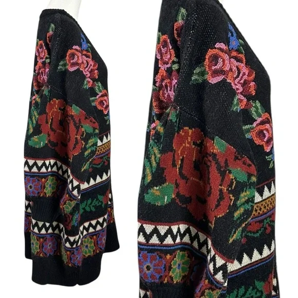 FARM Rio Floral Tapestry Long Cardigan Sweater Oversized Medium Wool Blend - Picture 13 of 17